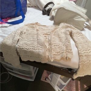 Moon & Madison Cream Crochet Cardigan